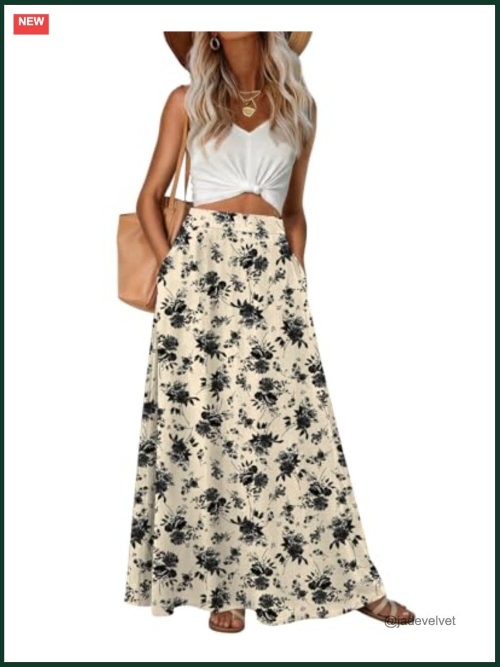 Womens Maxi A-Line Long Skirt High Waist Elastic Flowy Skirt with Pockets
